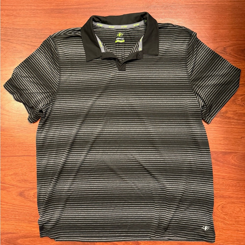 NordicTrack Men’s Striped Black and Gray Polo - XL